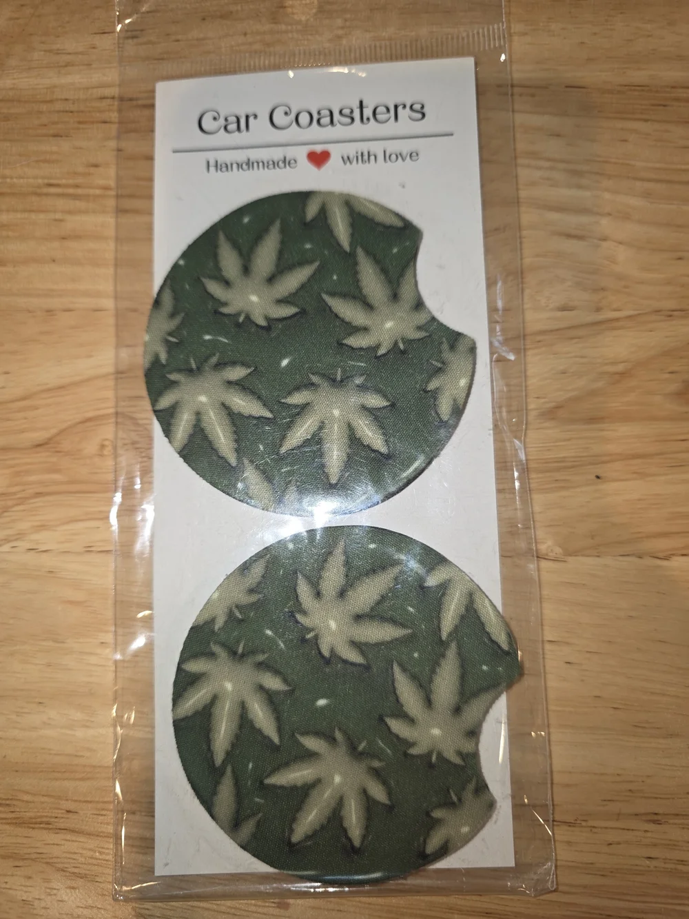 Green Leaf Pattern Car Coasters